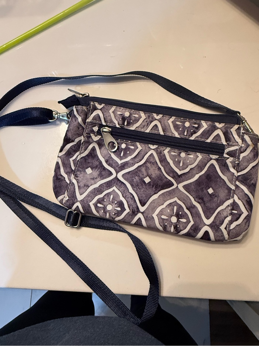Haiku Crossbody Shoulder Bag in blue and white Patterned Print